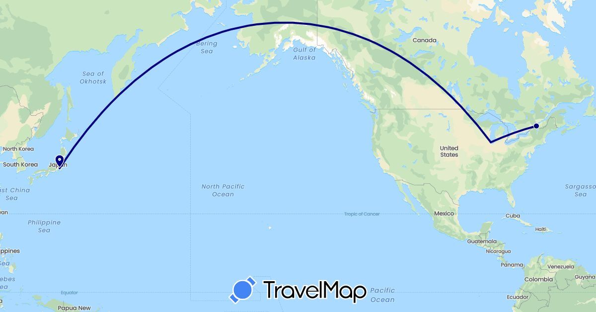 TravelMap itinerary: driving in Canada, Japan, United States (Asia, North America)